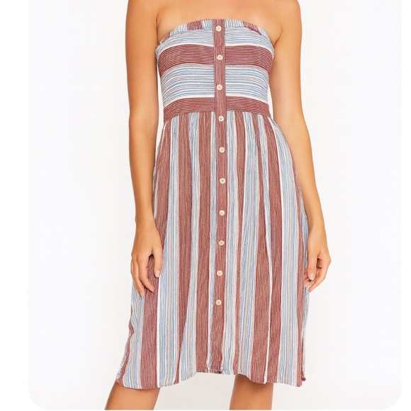 Becaal dress stripped strapless midi light weight brick white SZ SM swim/beach - Picture 1 of 10